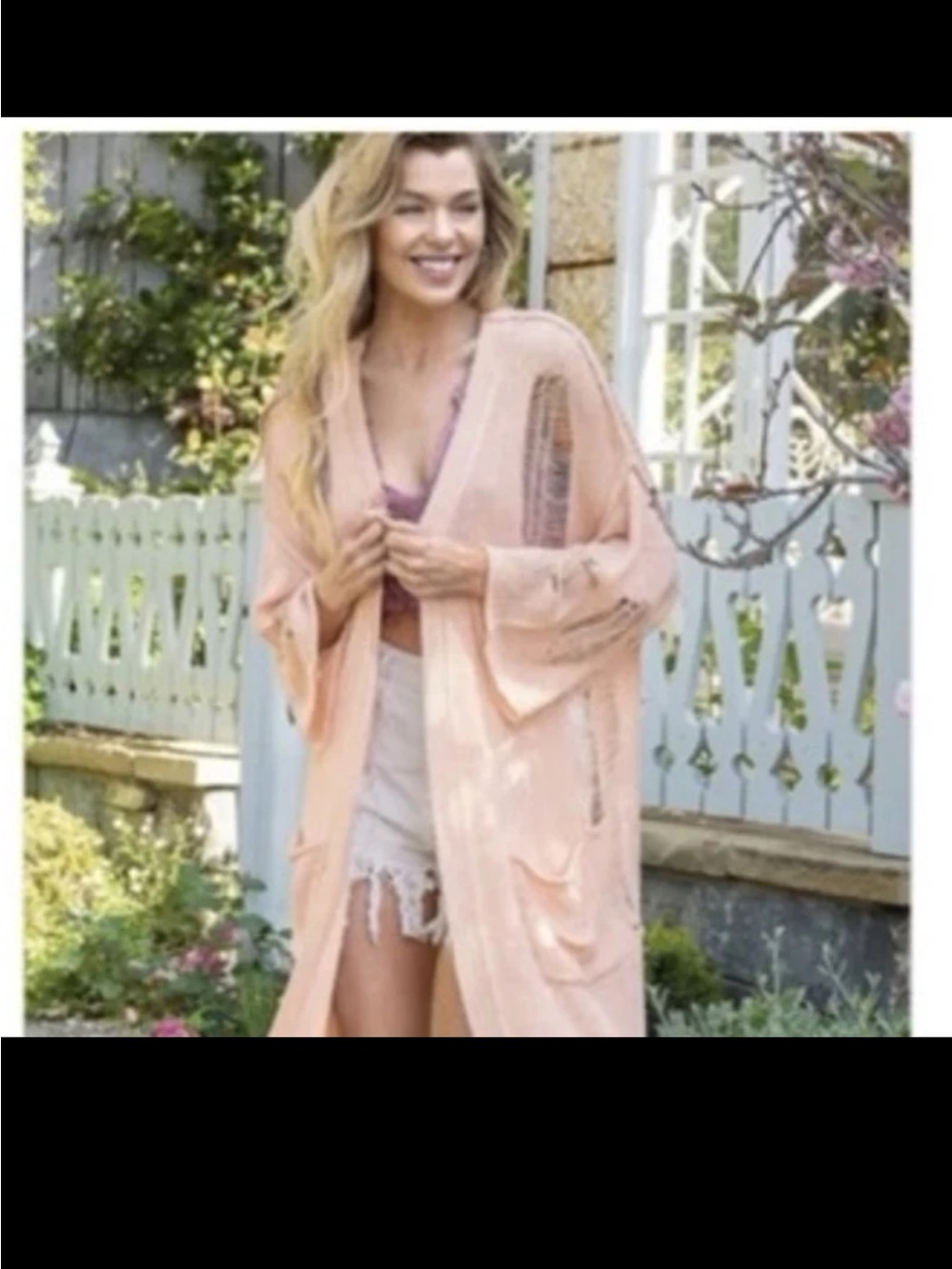 NWT POL oversized Open front Distressed Peachy Pink Duster Cardigan size Small - Picture 3 of 12